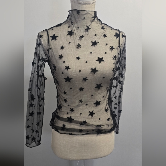 Tops - Sheer Black Star Pattern Blouse Small